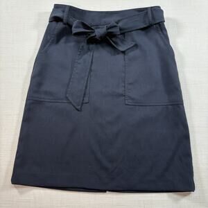 Banana Republic Skirt Womens 2 Navy Blue Tie Waist Paperbag Pockets work casual